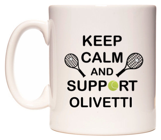 This mug features Keep Calm And Support Olivetti