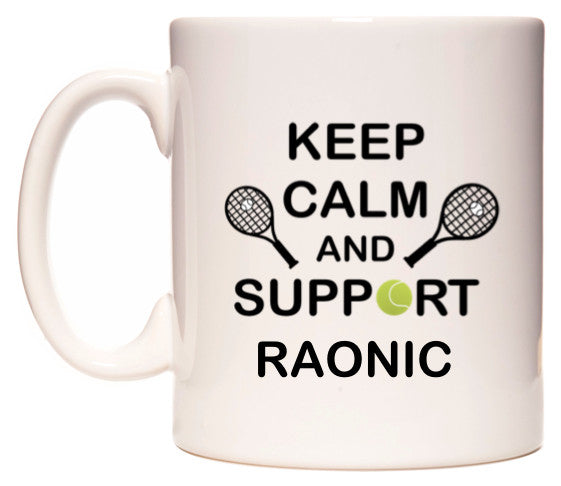 This mug features Keep Calm And Support Raonic