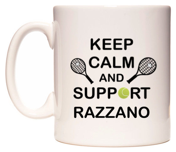 This mug features Keep Calm And Support Razzano