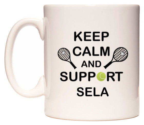 This mug features Keep Calm And Support Sela