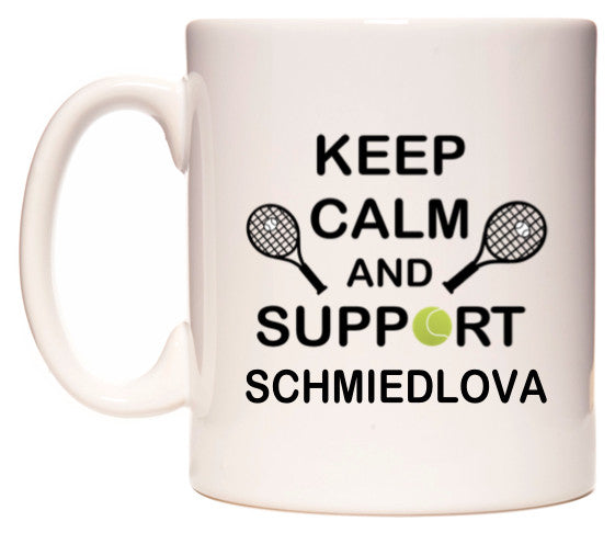 This mug features Keep Calm And Support Schmiedlova