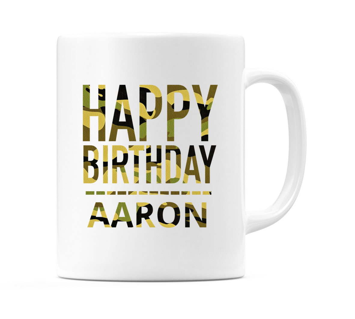 Happy Birthday Aaron (Camo) Mug Cup by WeDoMugs
