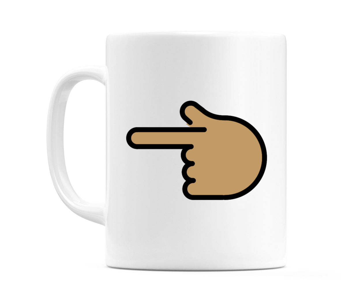 Backhand Index Pointing Left: Medium Skin Tone Emoji Mug