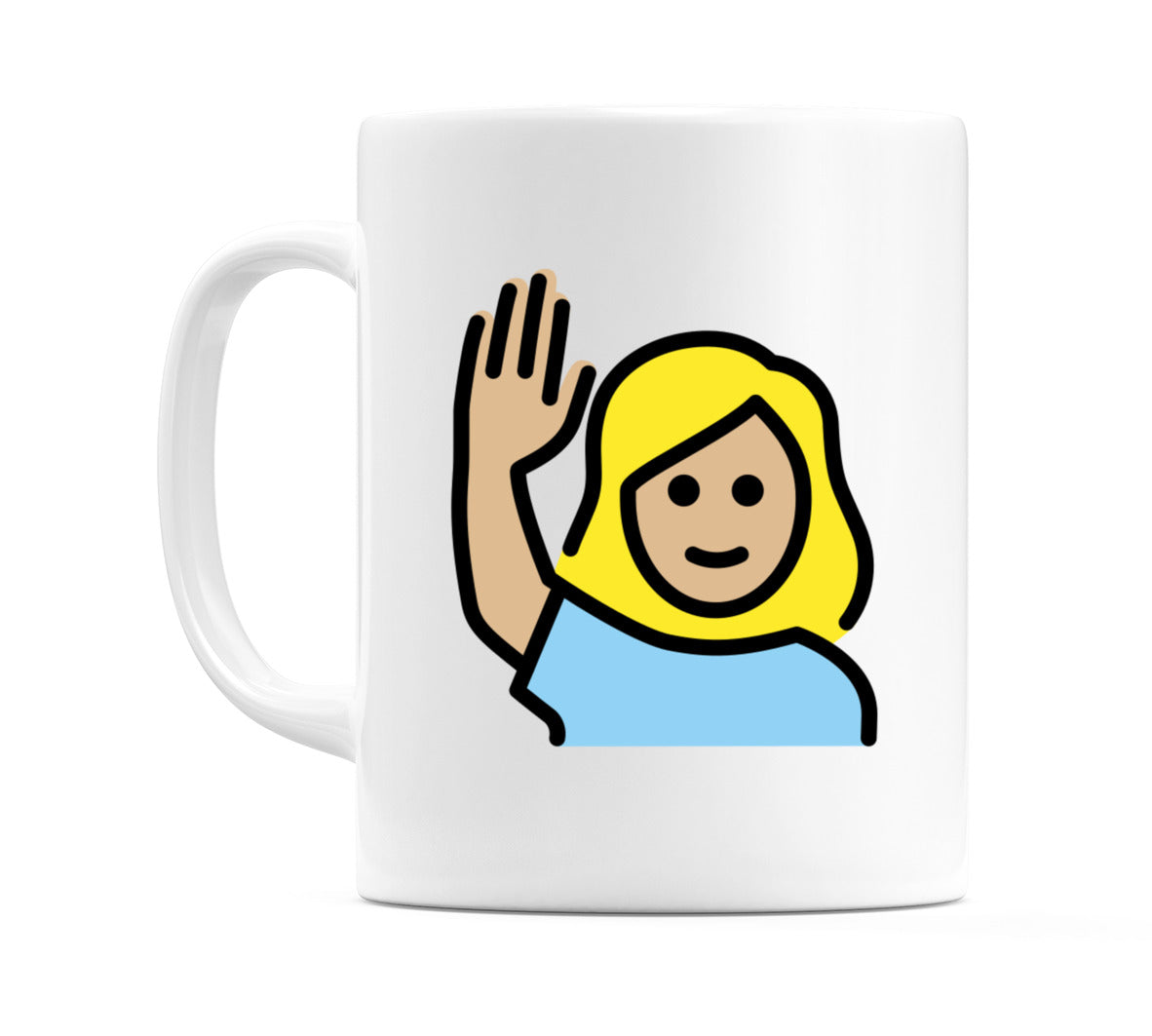 Female Raising Hand: Medium-Light Skin Tone Emoji Mug