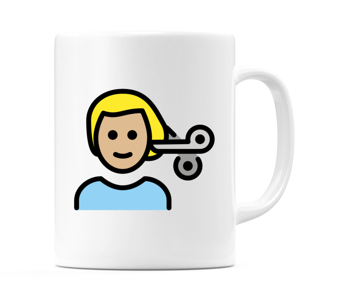 Male Getting Haircut: Medium-Light Skin Tone Emoji Mug