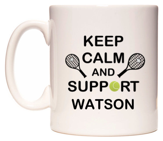 This mug features Keep Calm And Support Watson