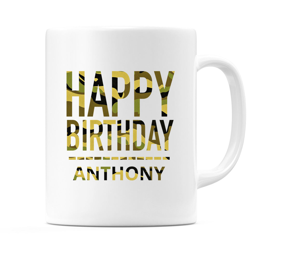 Happy Birthday Anthony (Camo) Mug Cup by WeDoMugs
