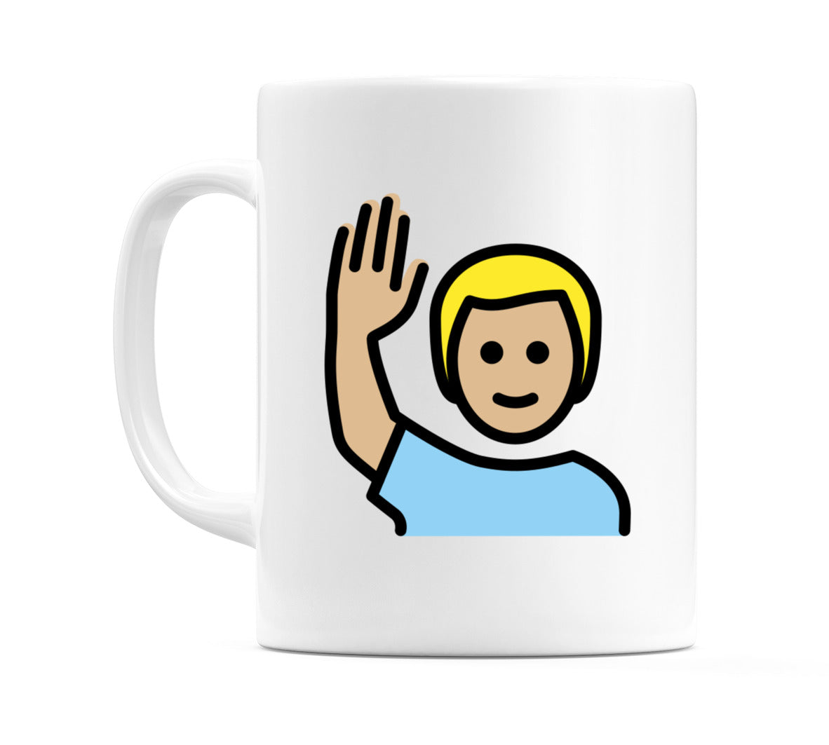 Male Raising Hand: Medium-Light Skin Tone Emoji Mug