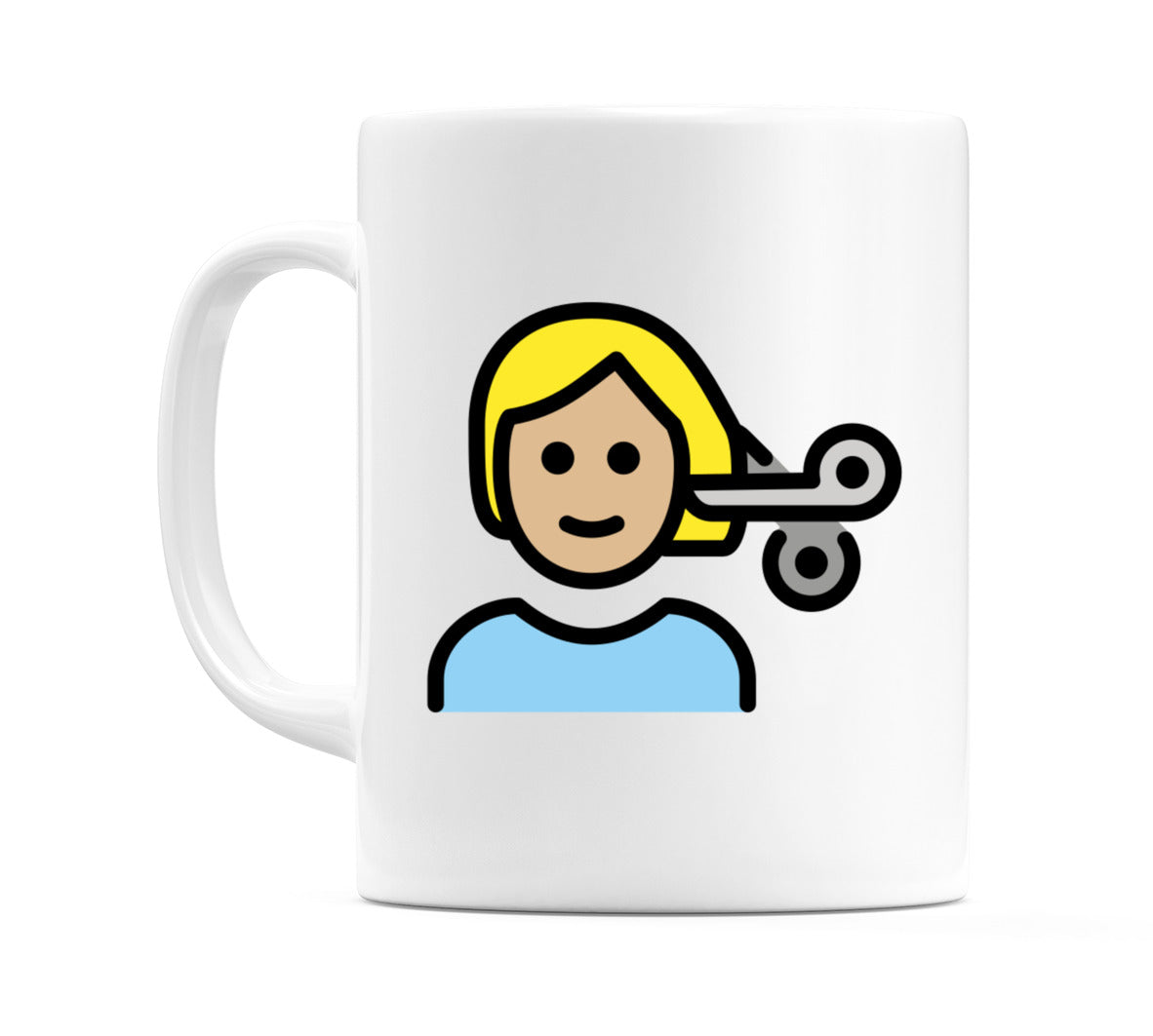 Person Getting Haircut: Medium-Light Skin Tone Emoji Mug
