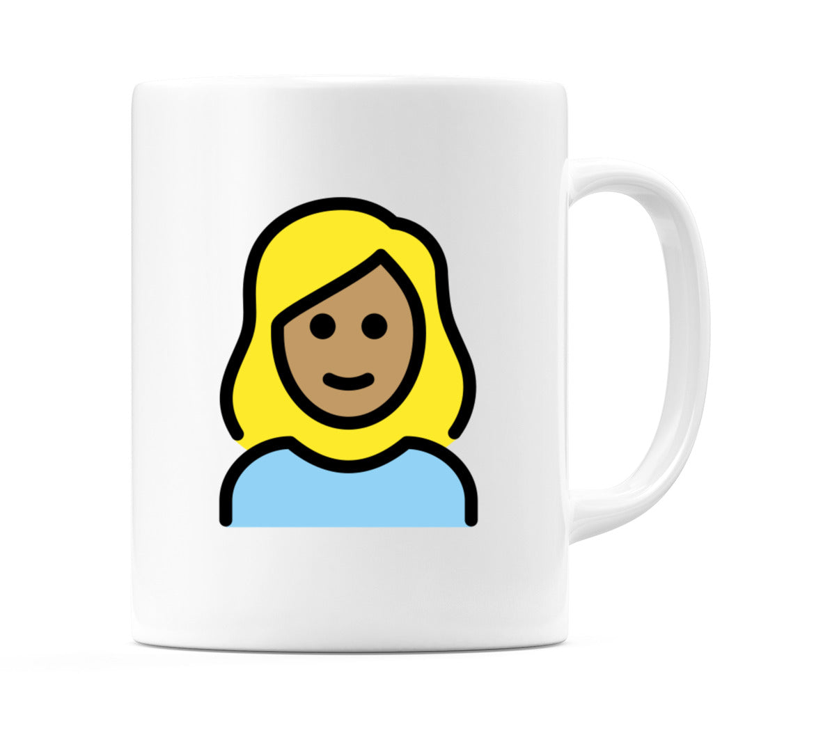Female: Medium Skin Tone, Blond Hair Emoji Mug