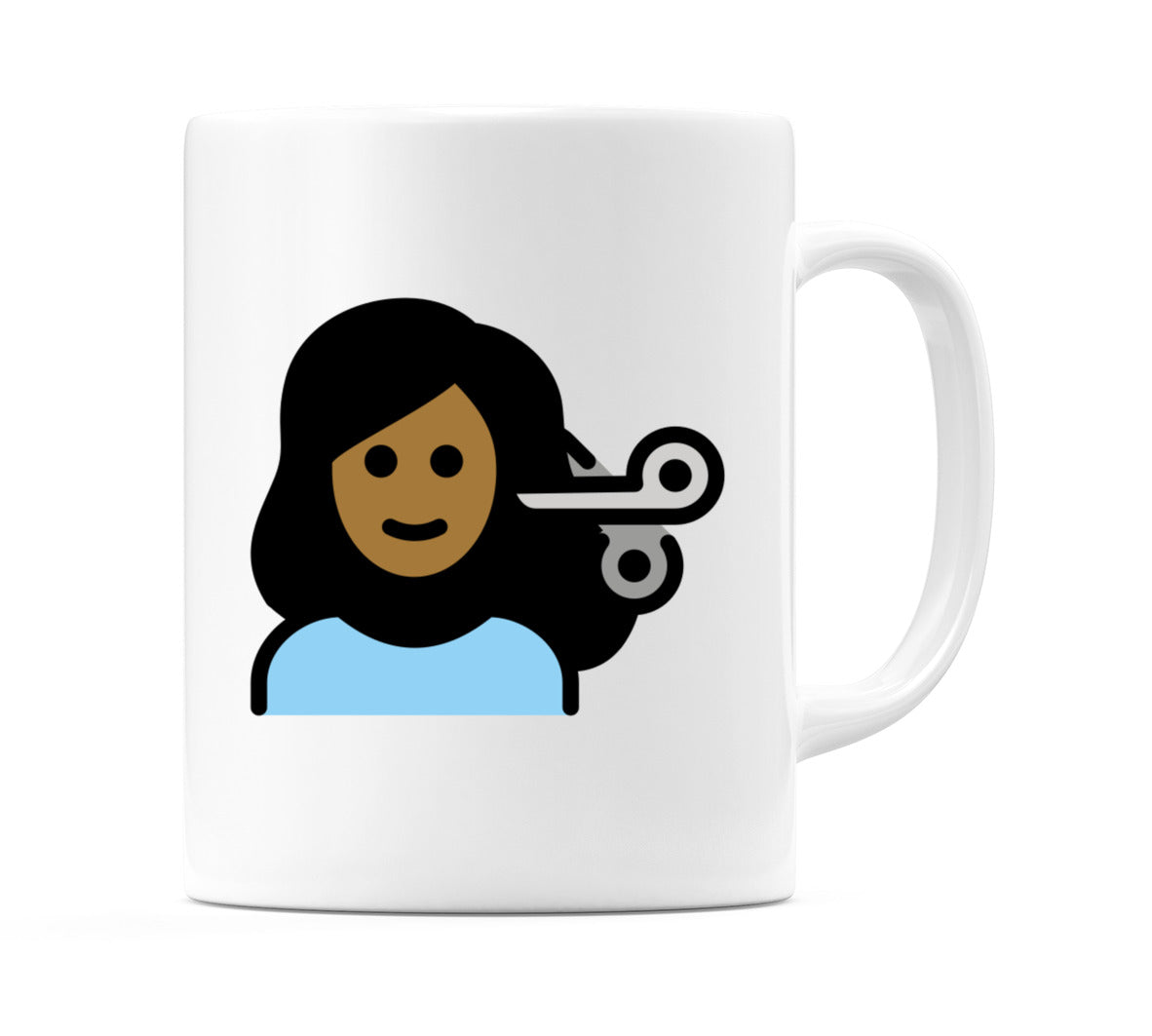 Female Getting Haircut: Medium-Dark Skin Tone Emoji Mug