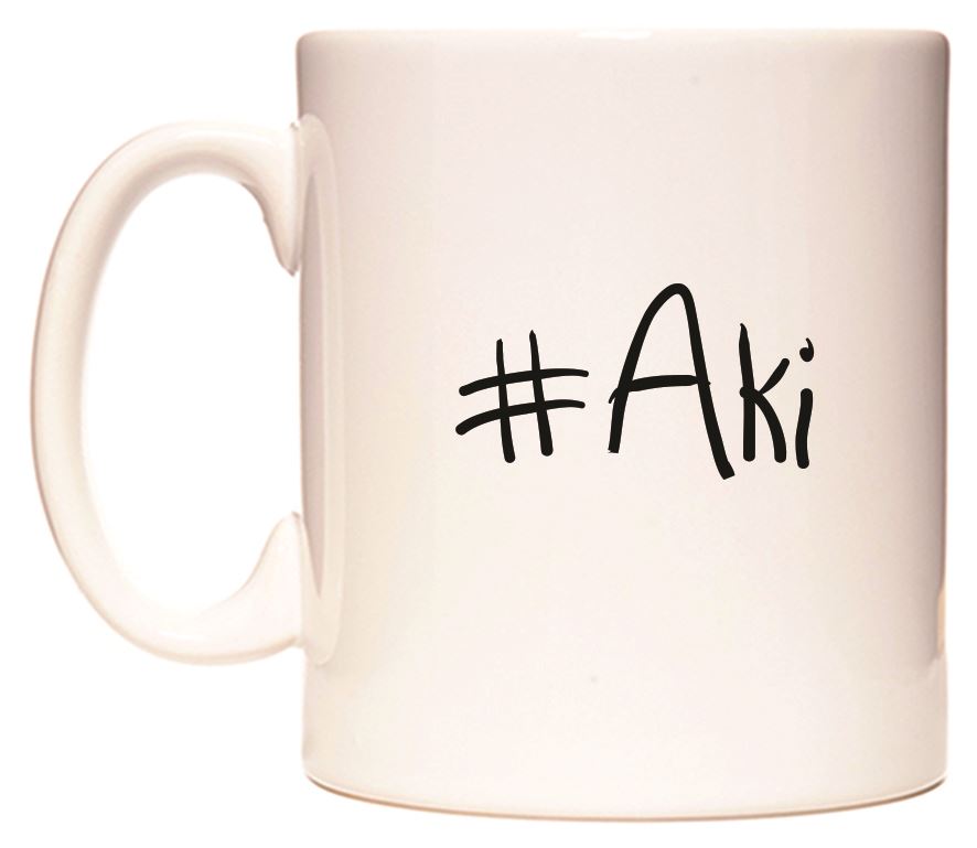 This mug features #Aki