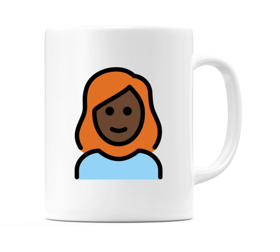 Female: Dark Skin Tone, Red Hair Emoji Mug