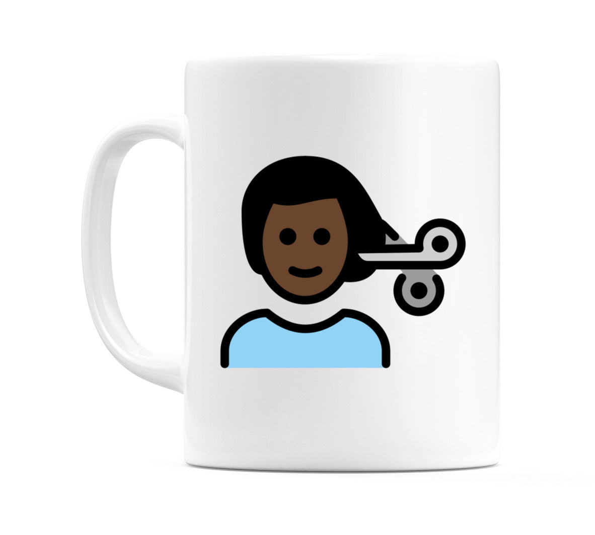 Male Getting Haircut: Dark Skin Tone Emoji Mug