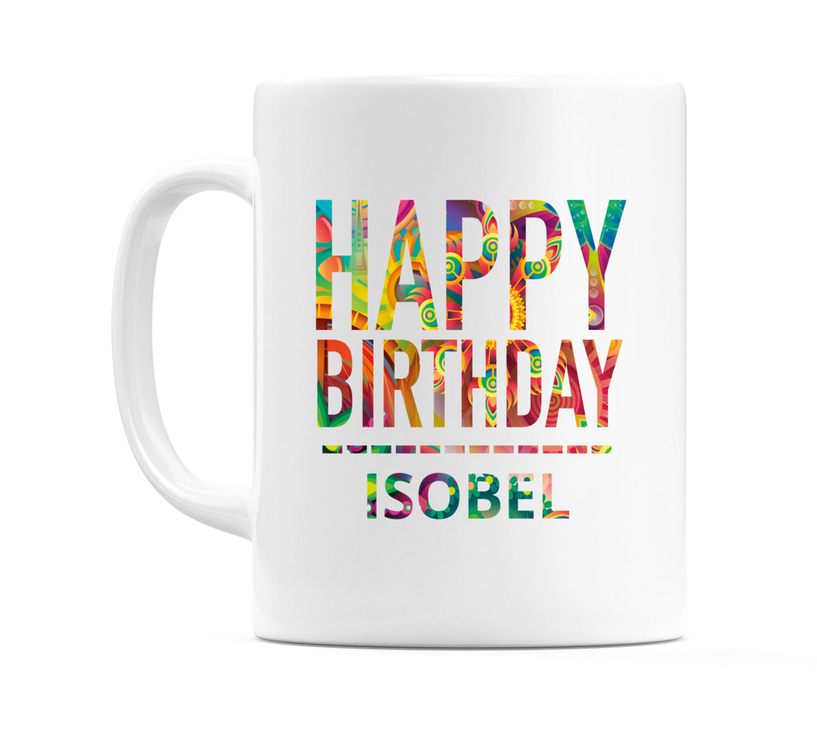 Happy Birthday Isobel (Tie Dye Effect) Mug Cup by WeDoMugs