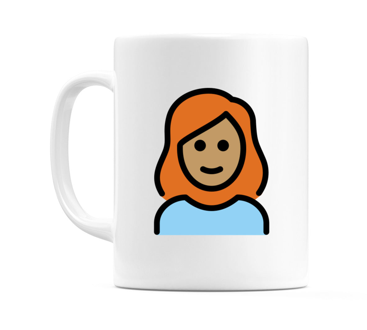 Female: Medium Skin Tone, Red Hair Emoji Mug