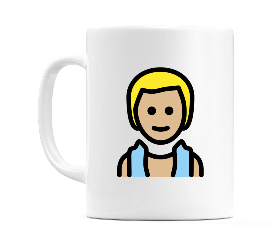 Male In Steamy Room: Medium-Light Skin Tone Emoji Mug