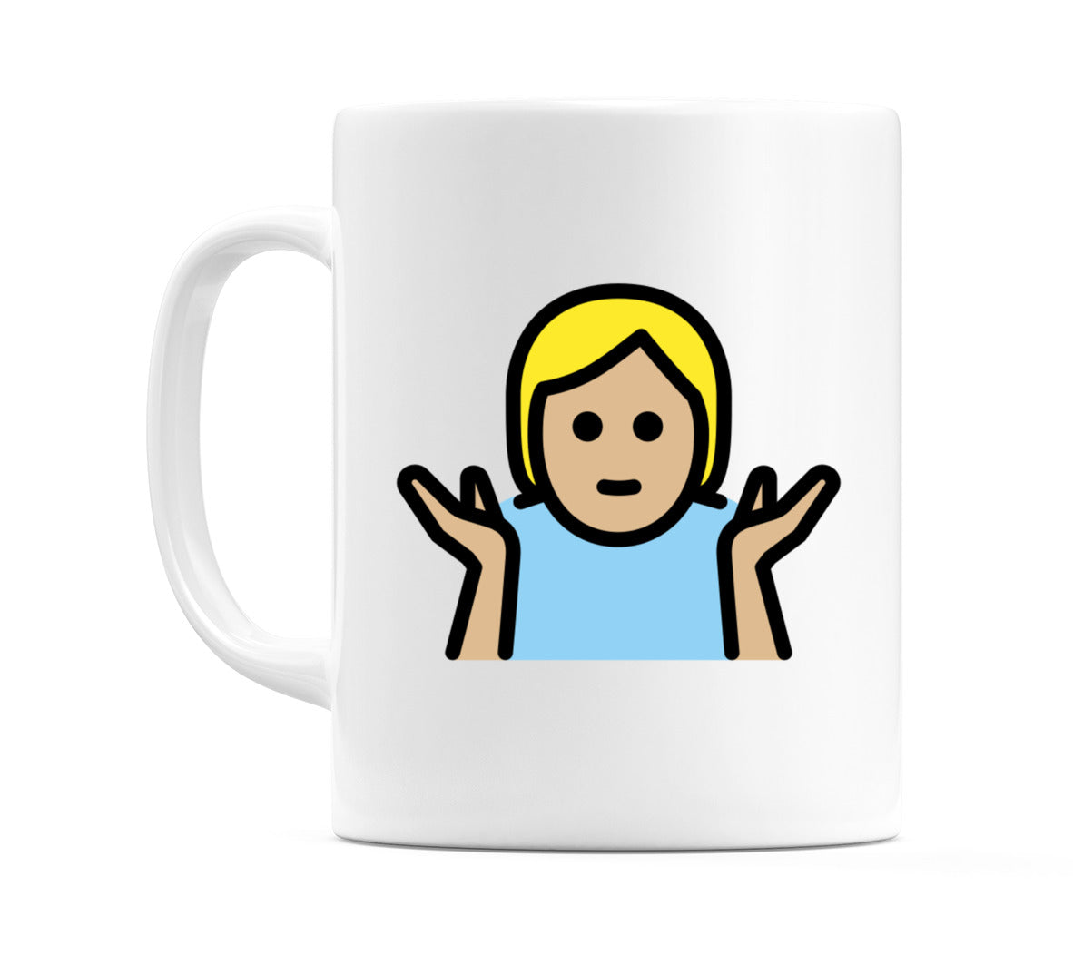 Person Shrugging: Medium-Light Skin Tone Emoji Mug