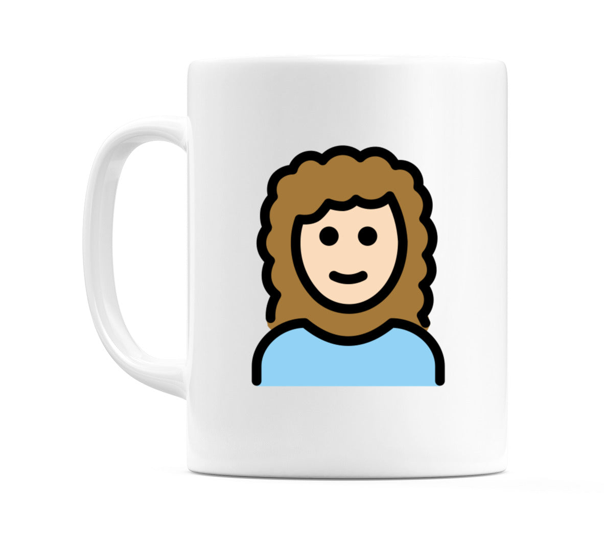 Female: Light Skin Tone, Curly Hair Emoji Mug