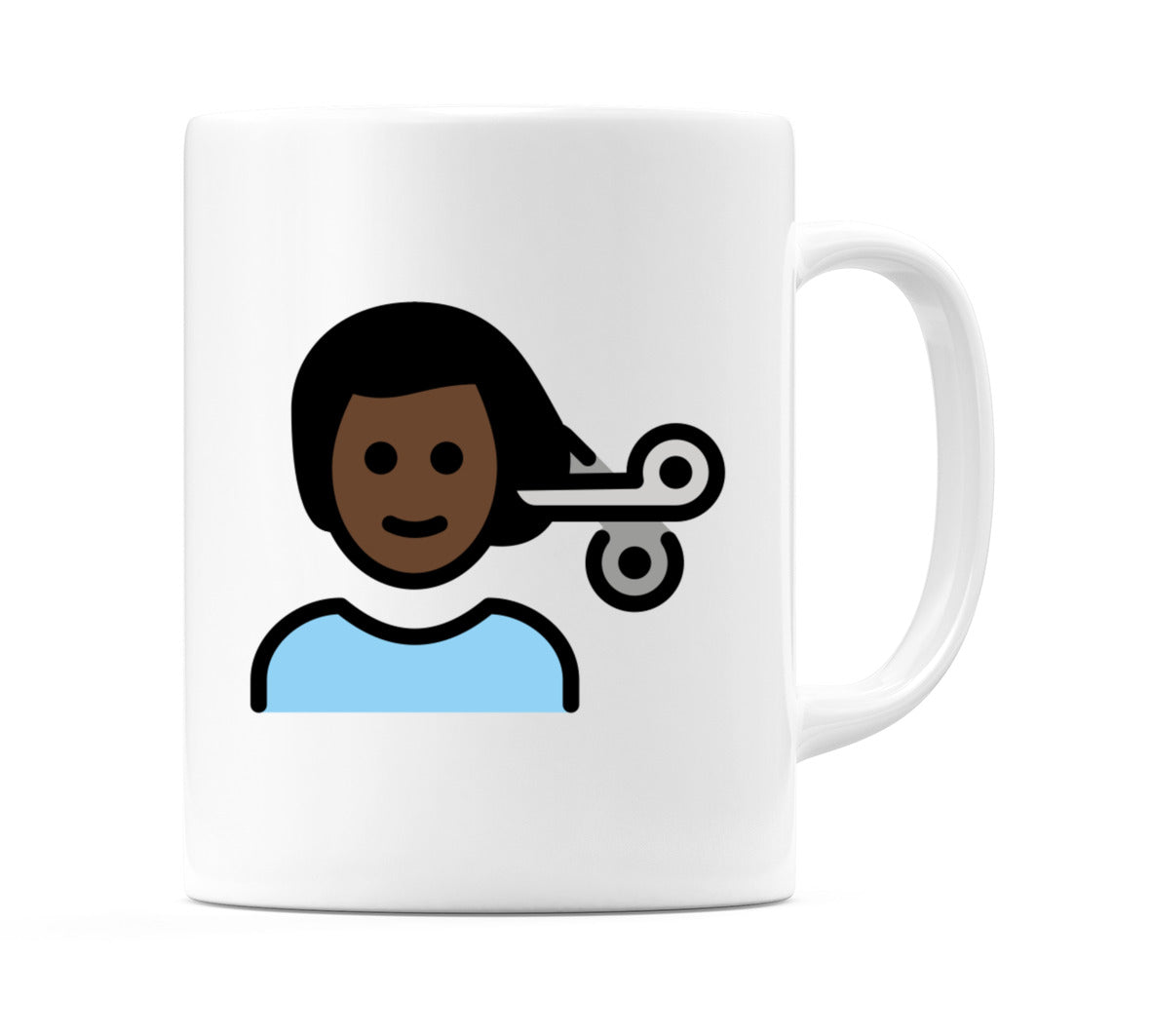 Male Getting Haircut: Dark Skin Tone Emoji Mug