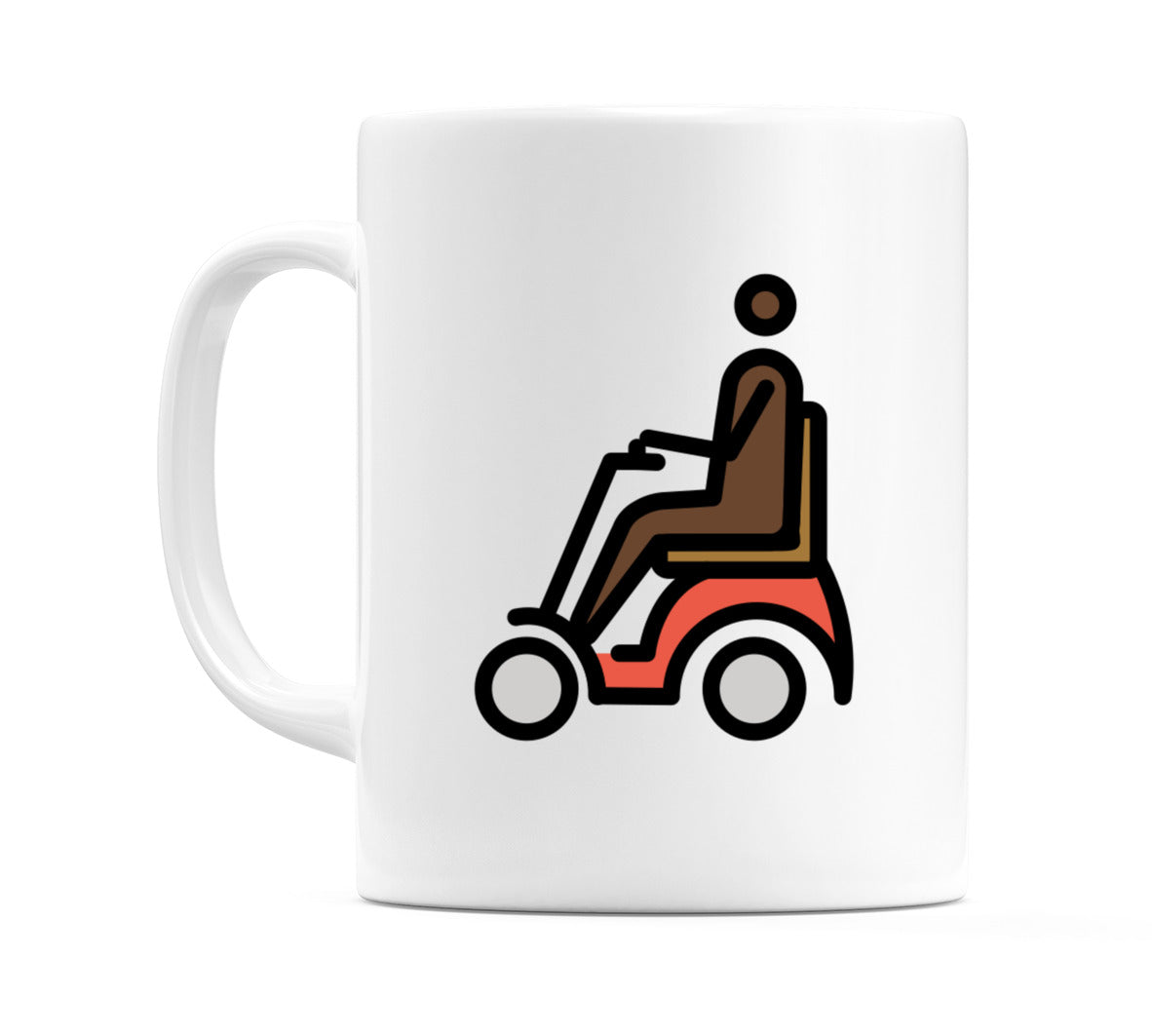 Male In Motorized Wheelchair: Dark Skin Tone Emoji Mug