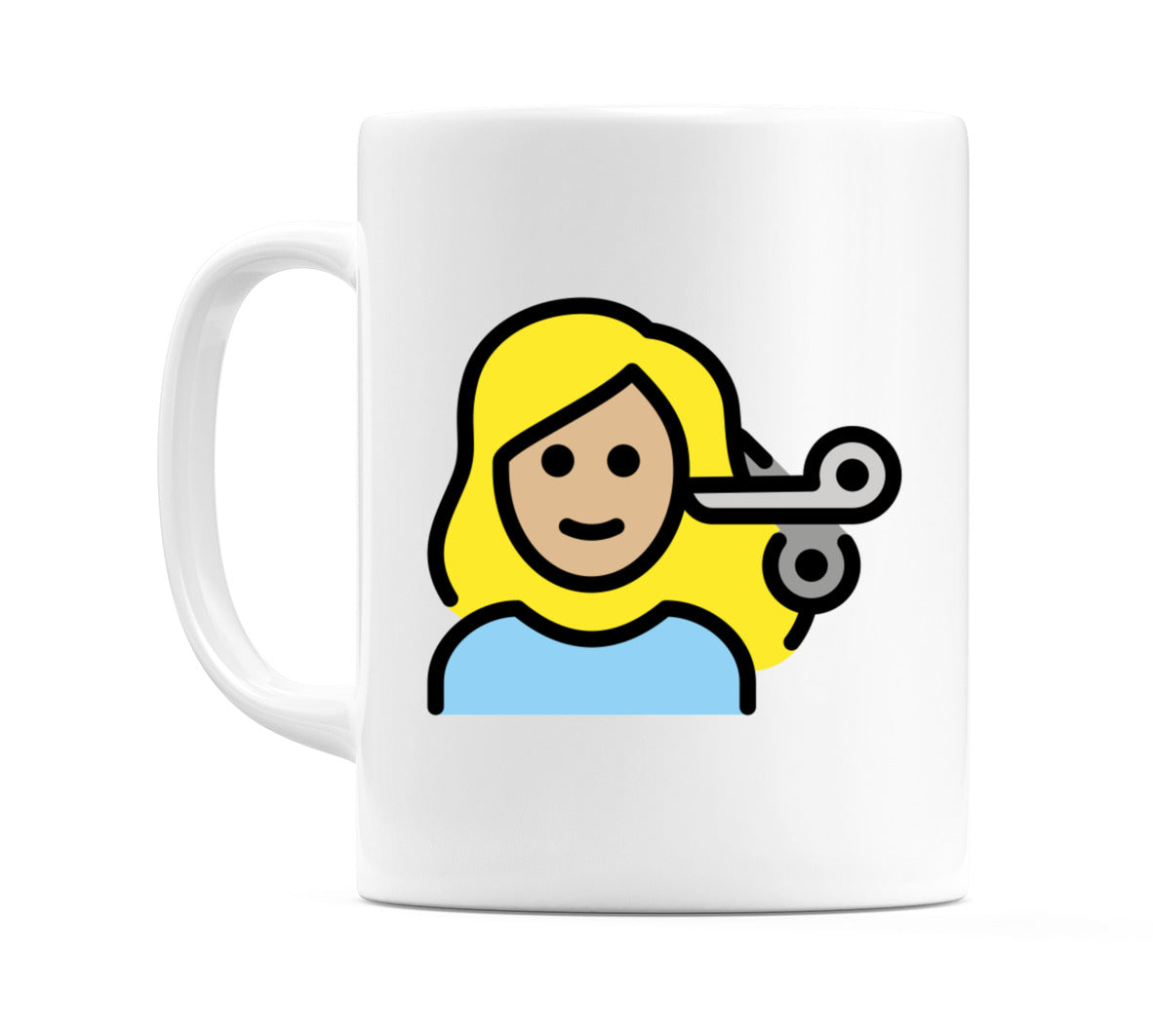 Female Getting Haircut: Medium-Light Skin Tone Emoji Mug