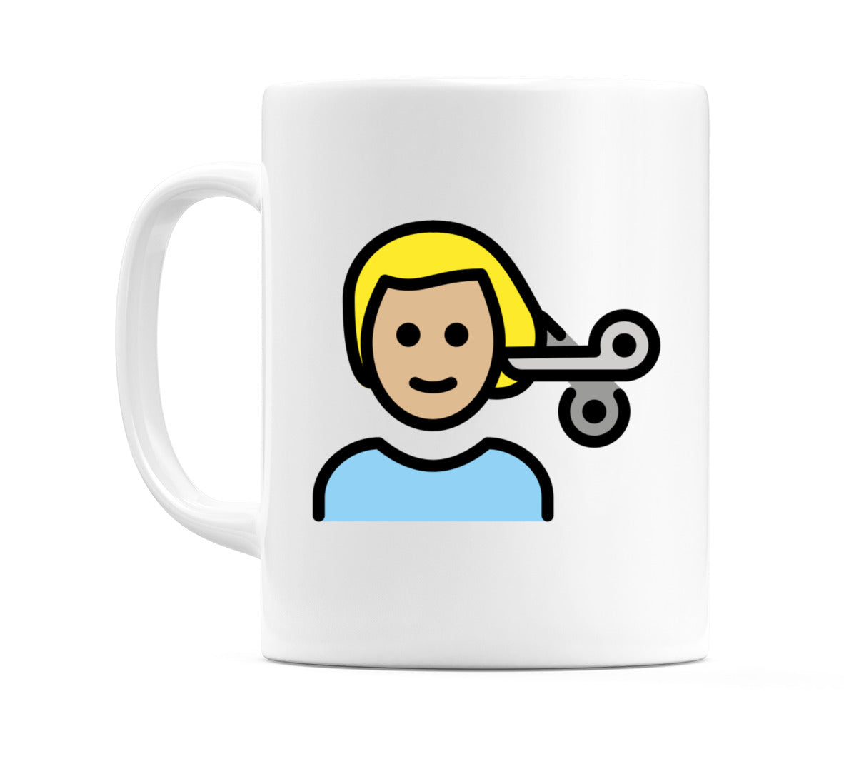 Male Getting Haircut: Medium-Light Skin Tone Emoji Mug
