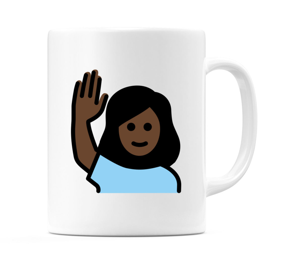 Female Raising Hand: Dark Skin Tone Emoji Mug