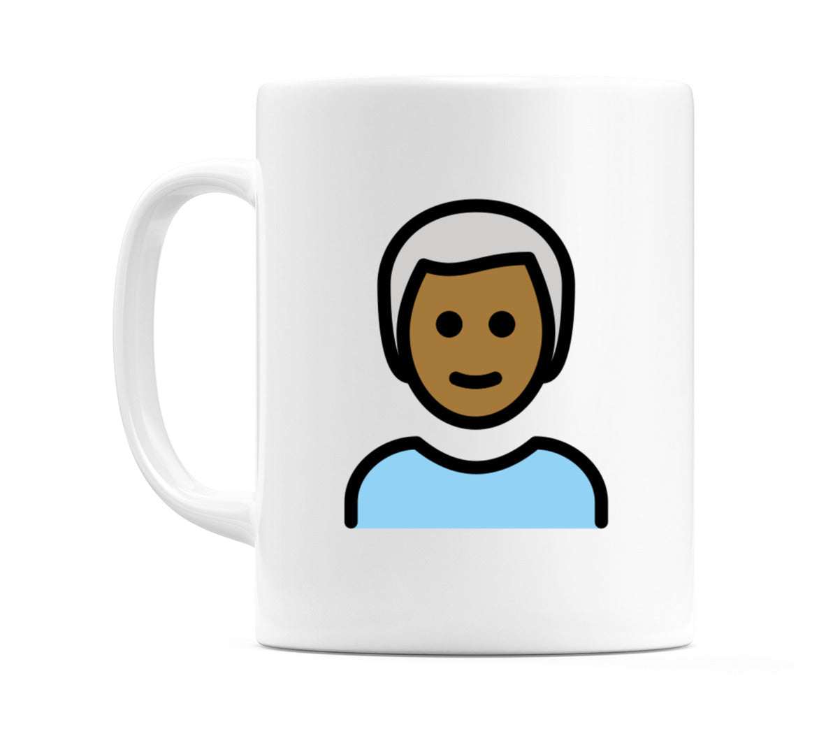 Male: Medium-Dark Skin Tone, White Hair Emoji Mug