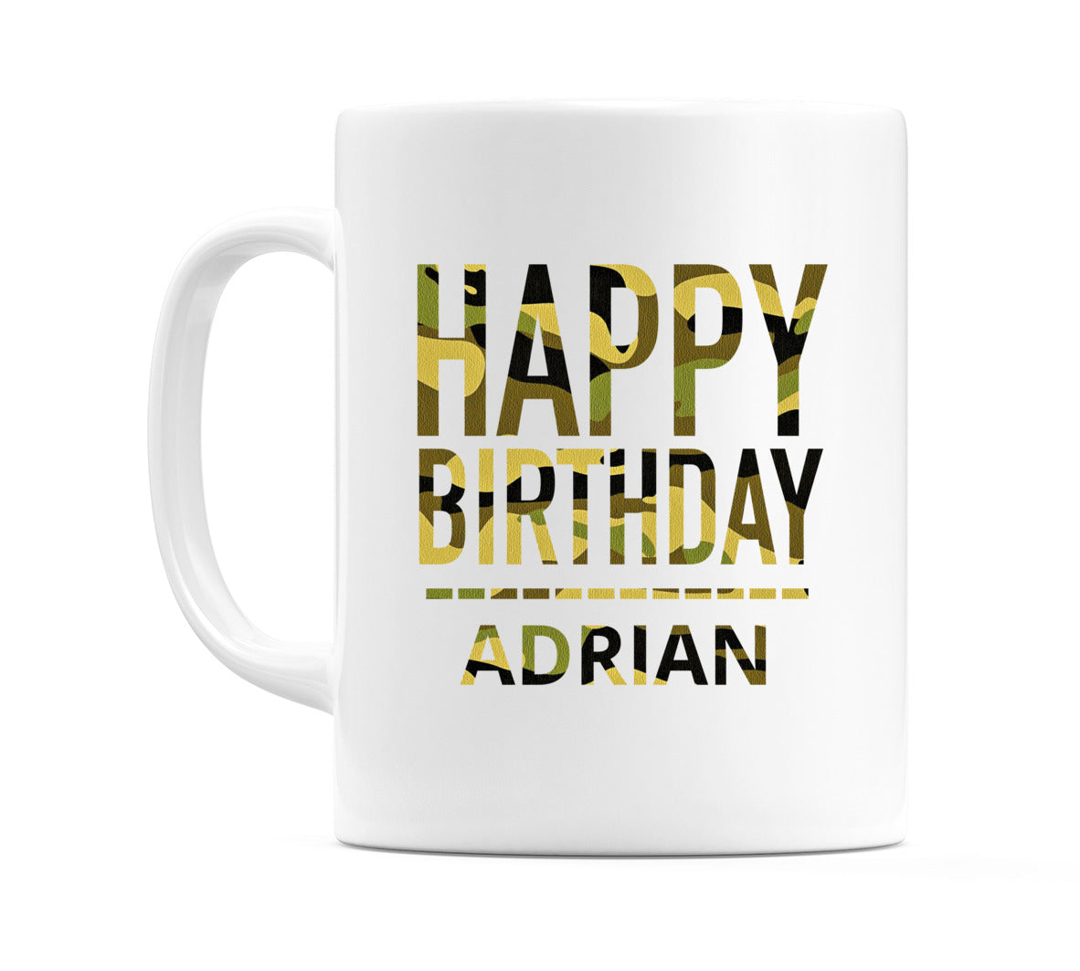 Happy Birthday Adrian (Camo) Mug Cup by WeDoMugs