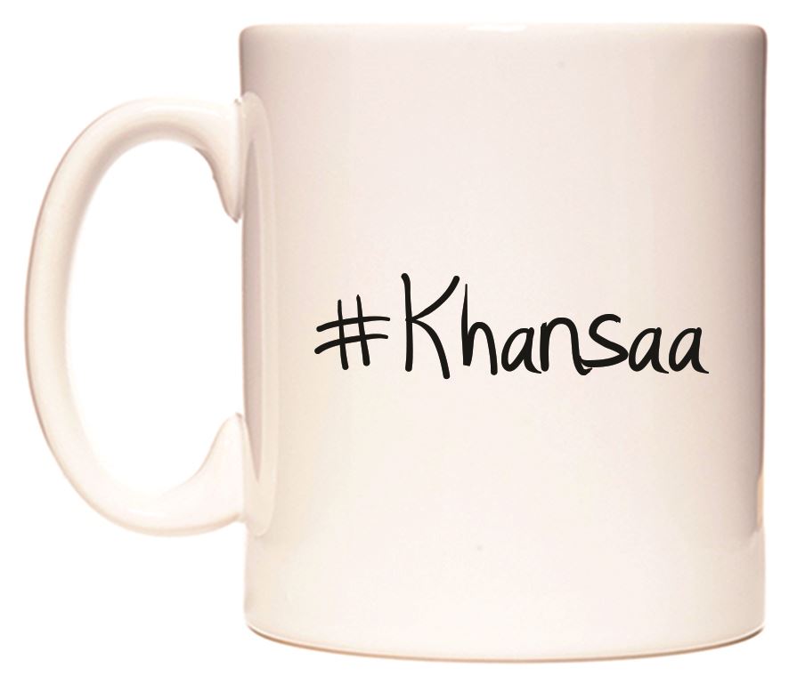 This mug features #Khansaa