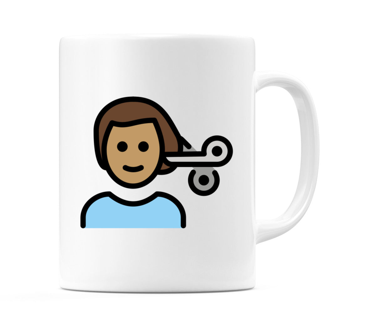 Male Getting Haircut: Medium Skin Tone Emoji Mug