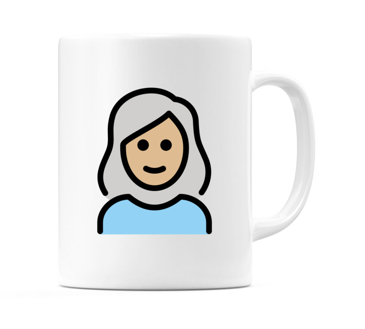 Female: Medium-Light Skin Tone, White Hair Emoji Mug