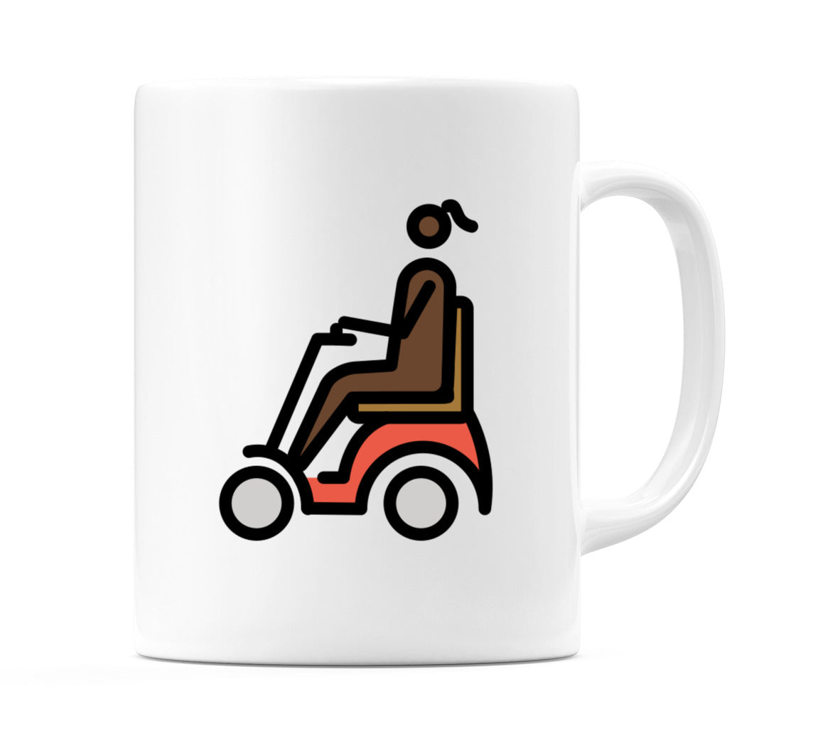 Female In Motorized Wheelchair: Dark Skin Tone Emoji Mug