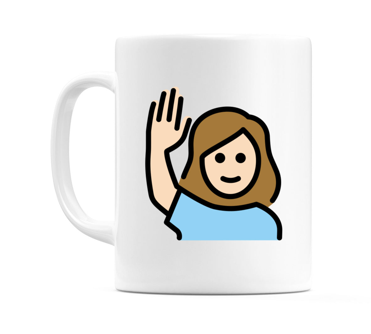 Female Raising Hand: Light Skin Tone Emoji Mug