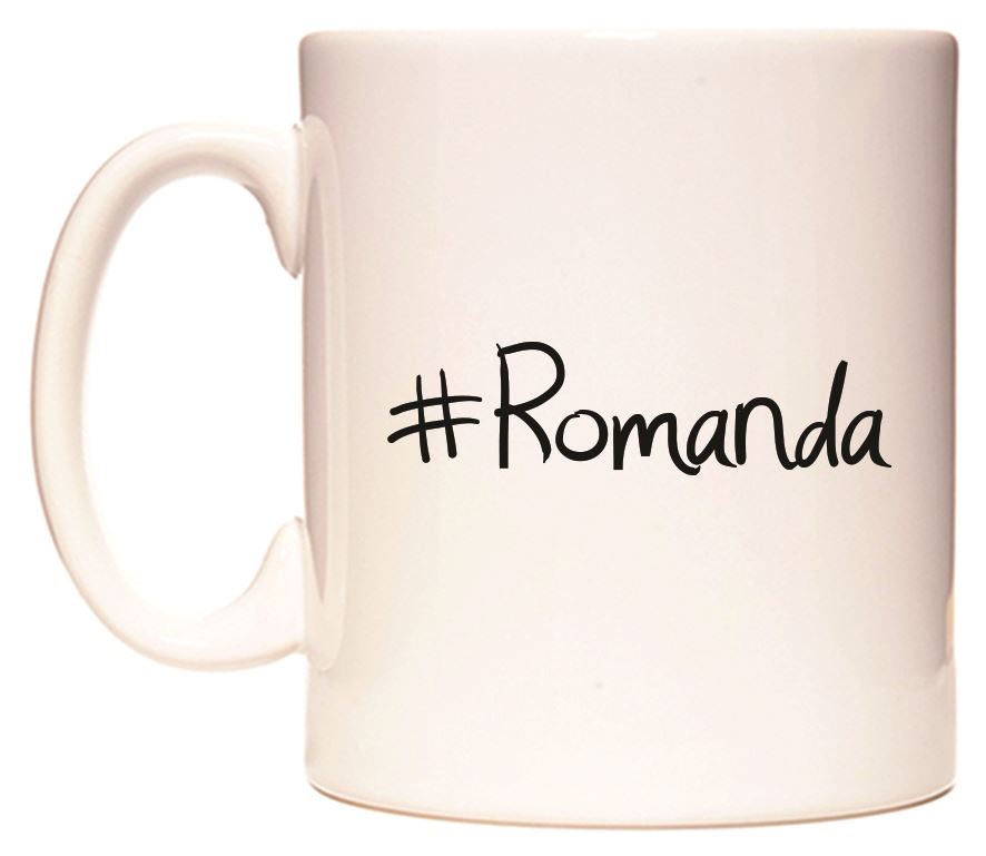 This mug features #Romanda