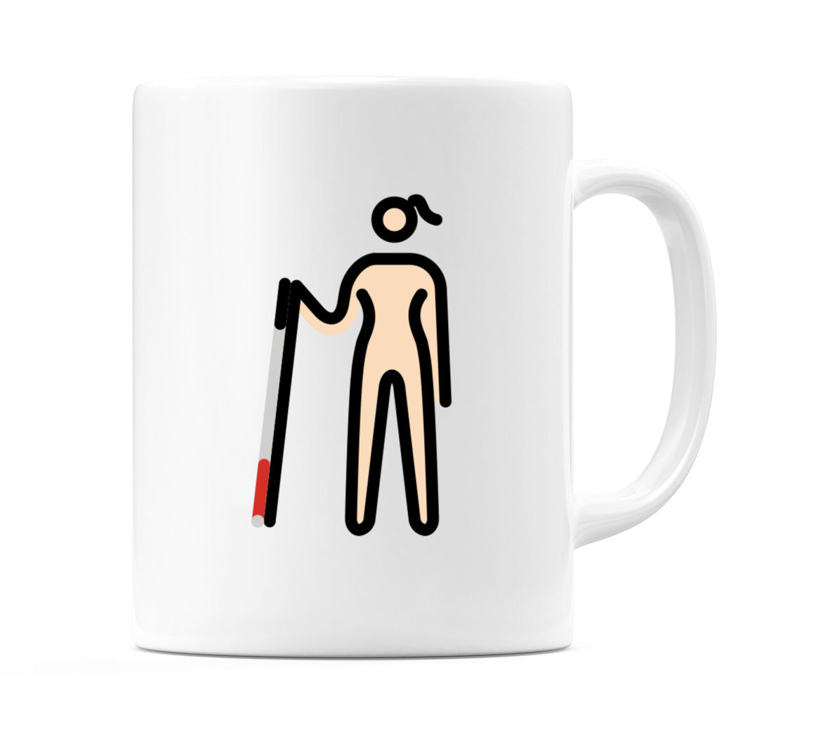 Female With Probing Cane: Light Skin Tone Emoji Mug