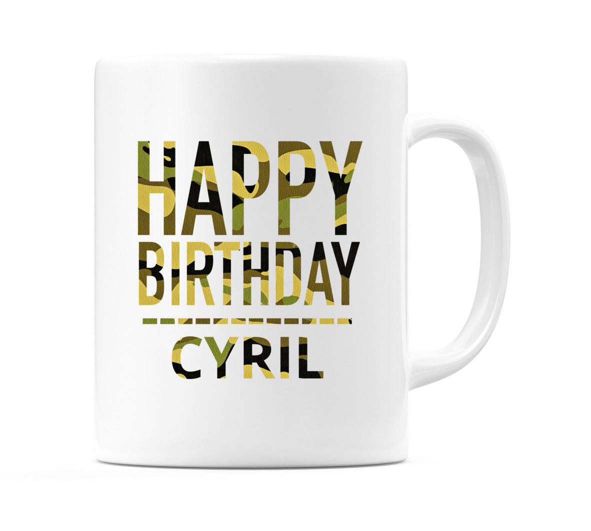Happy Birthday Cyril (Camo) Mug Cup by WeDoMugs