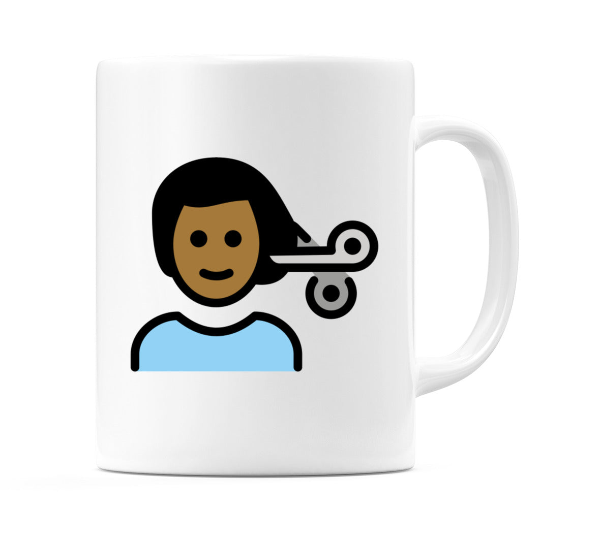 Male Getting Haircut: Medium-Dark Skin Tone Emoji Mug