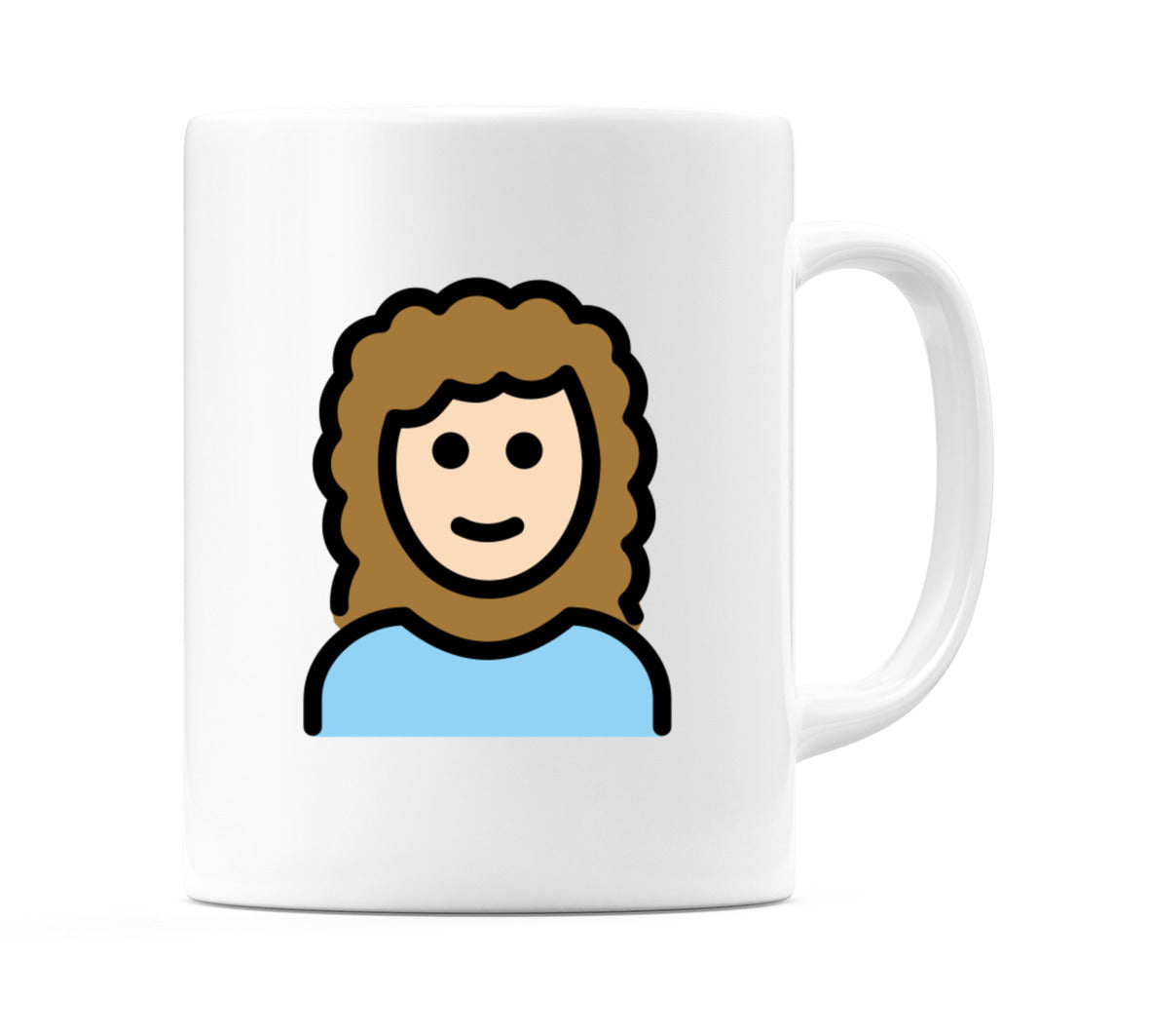 Female: Light Skin Tone, Curly Hair Emoji Mug