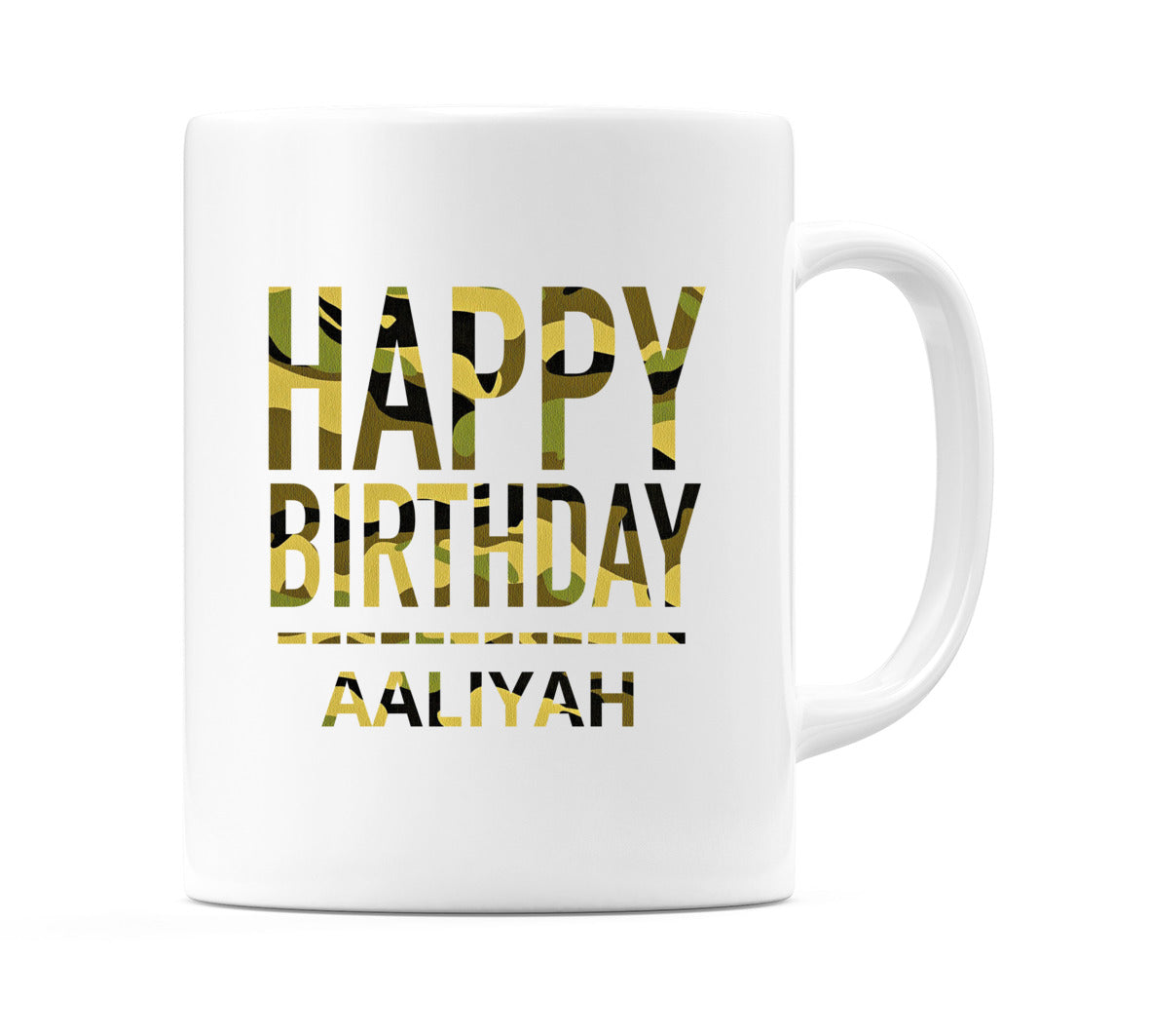 Happy Birthday Aaliyah (Camo) Mug Cup by WeDoMugs