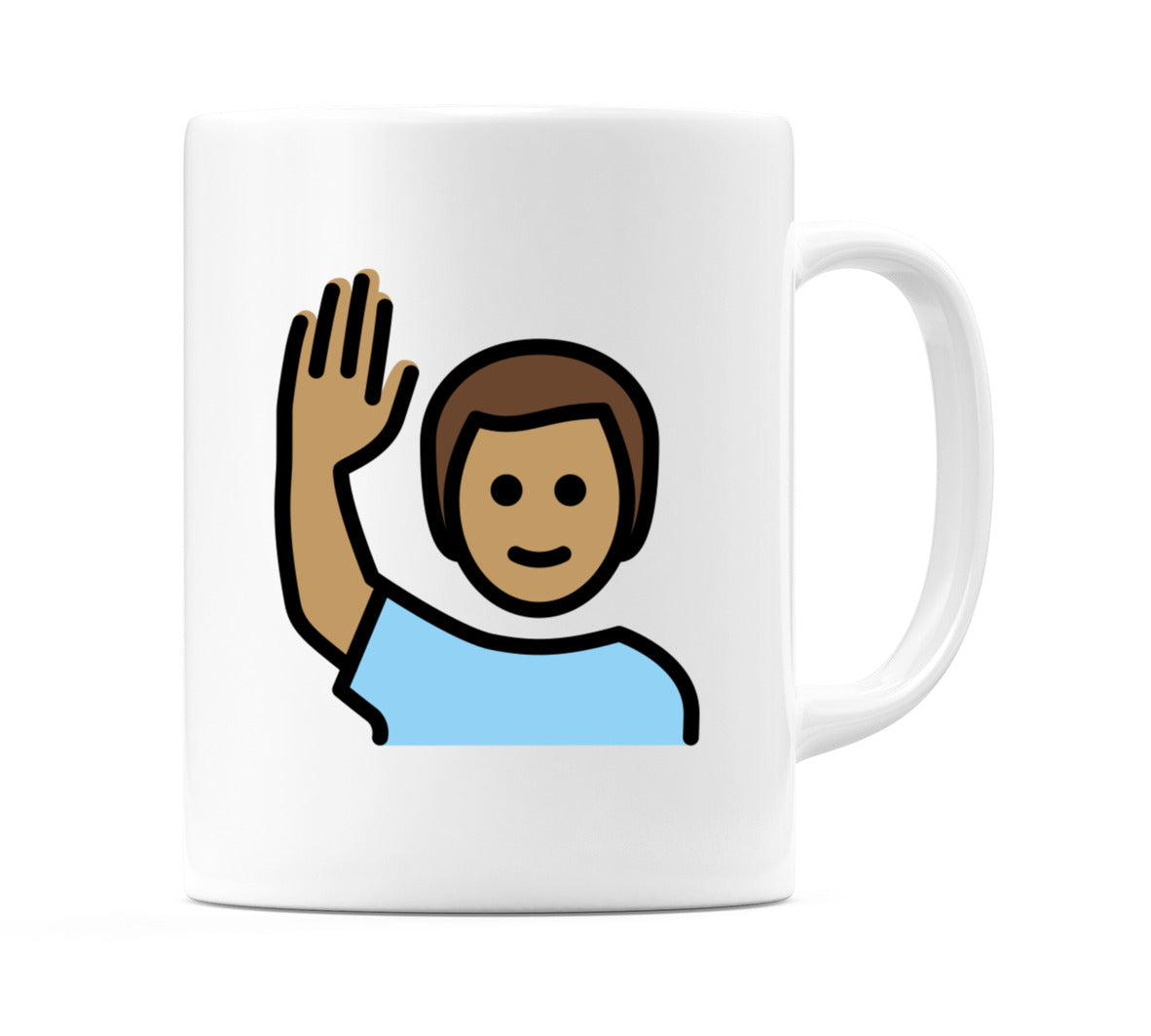 Male Raising Hand: Medium Skin Tone Emoji Mug