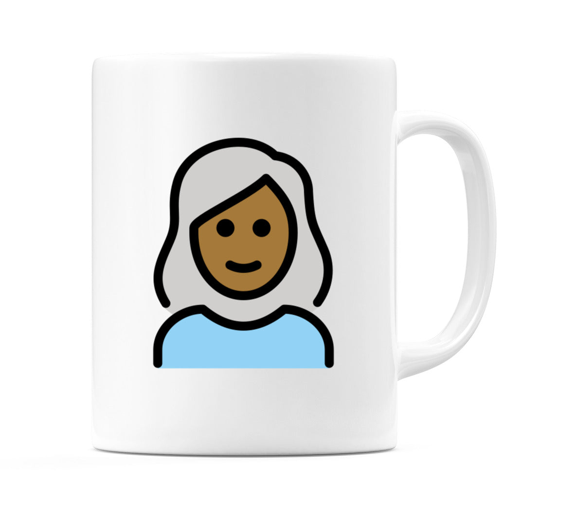 Female: Medium-Dark Skin Tone, White Hair Emoji Mug