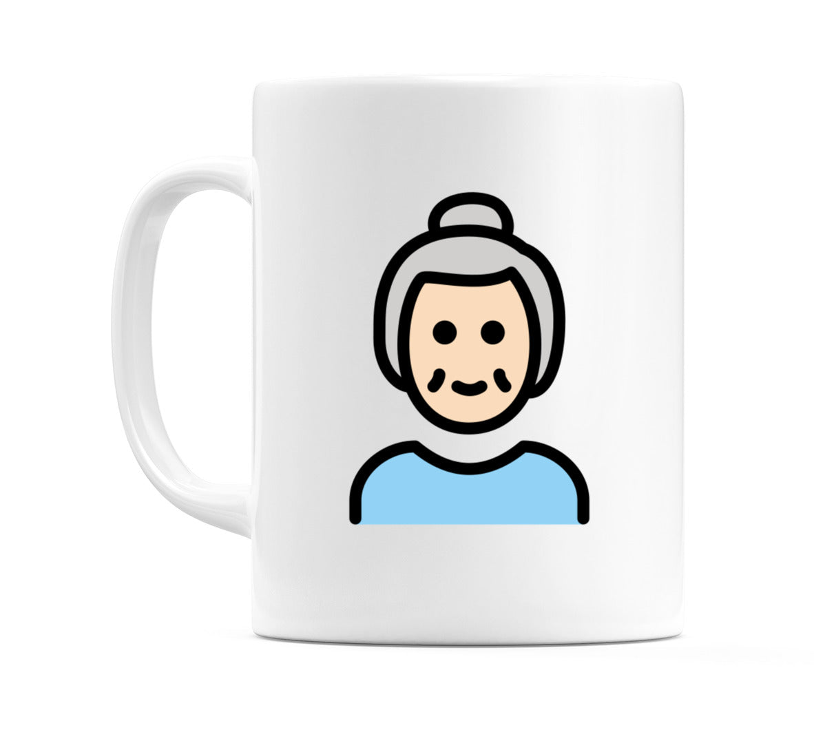Old Female: Light Skin Tone Emoji Mug