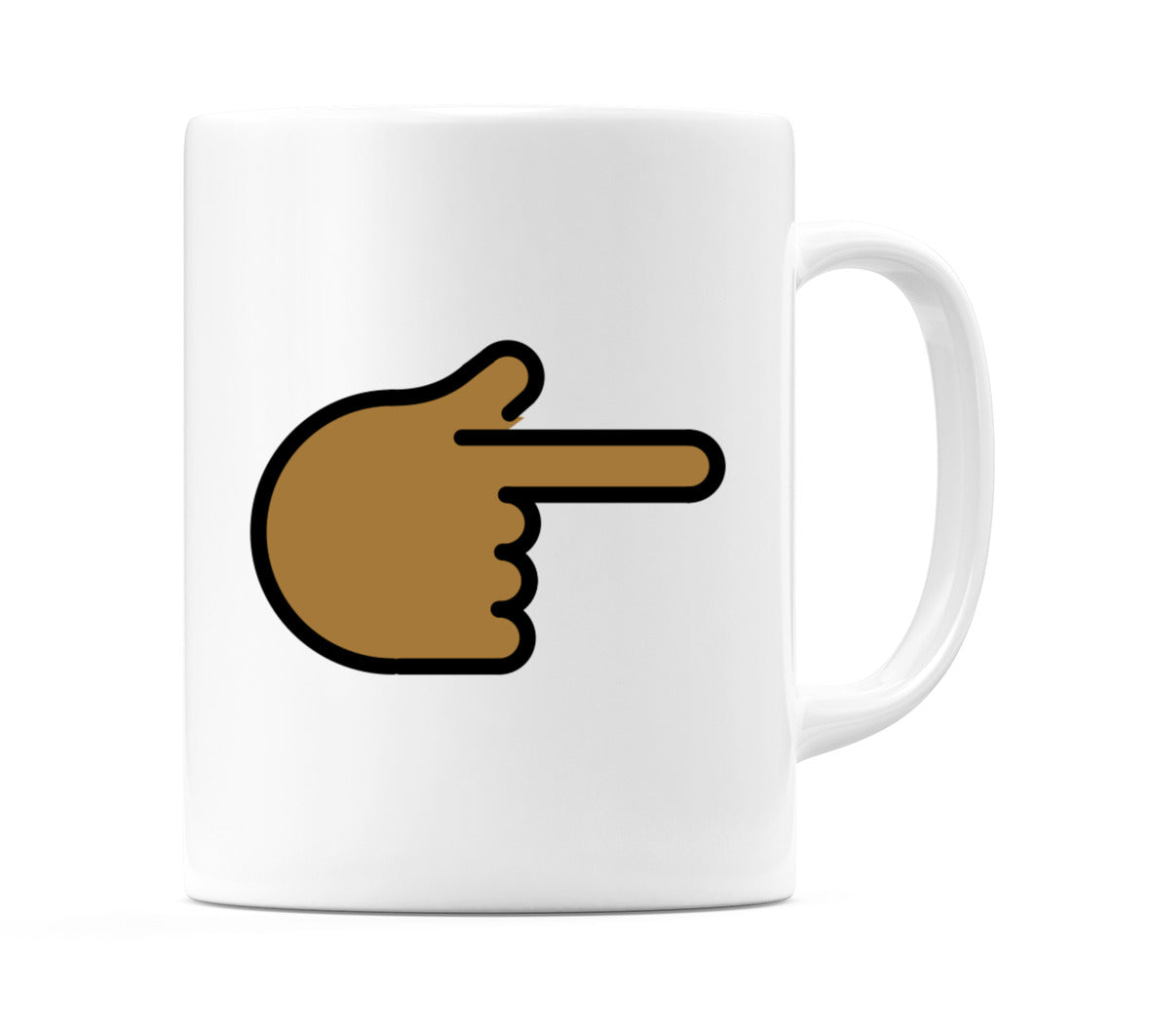 Backhand Index Pointing Right: Medium-Dark Skin Tone Emoji Mug
