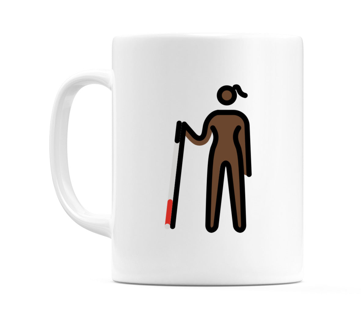 Female With Probing Cane: Dark Skin Tone Emoji Mug
