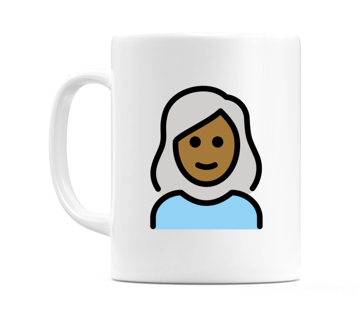 Female: Medium-Dark Skin Tone, White Hair Emoji Mug