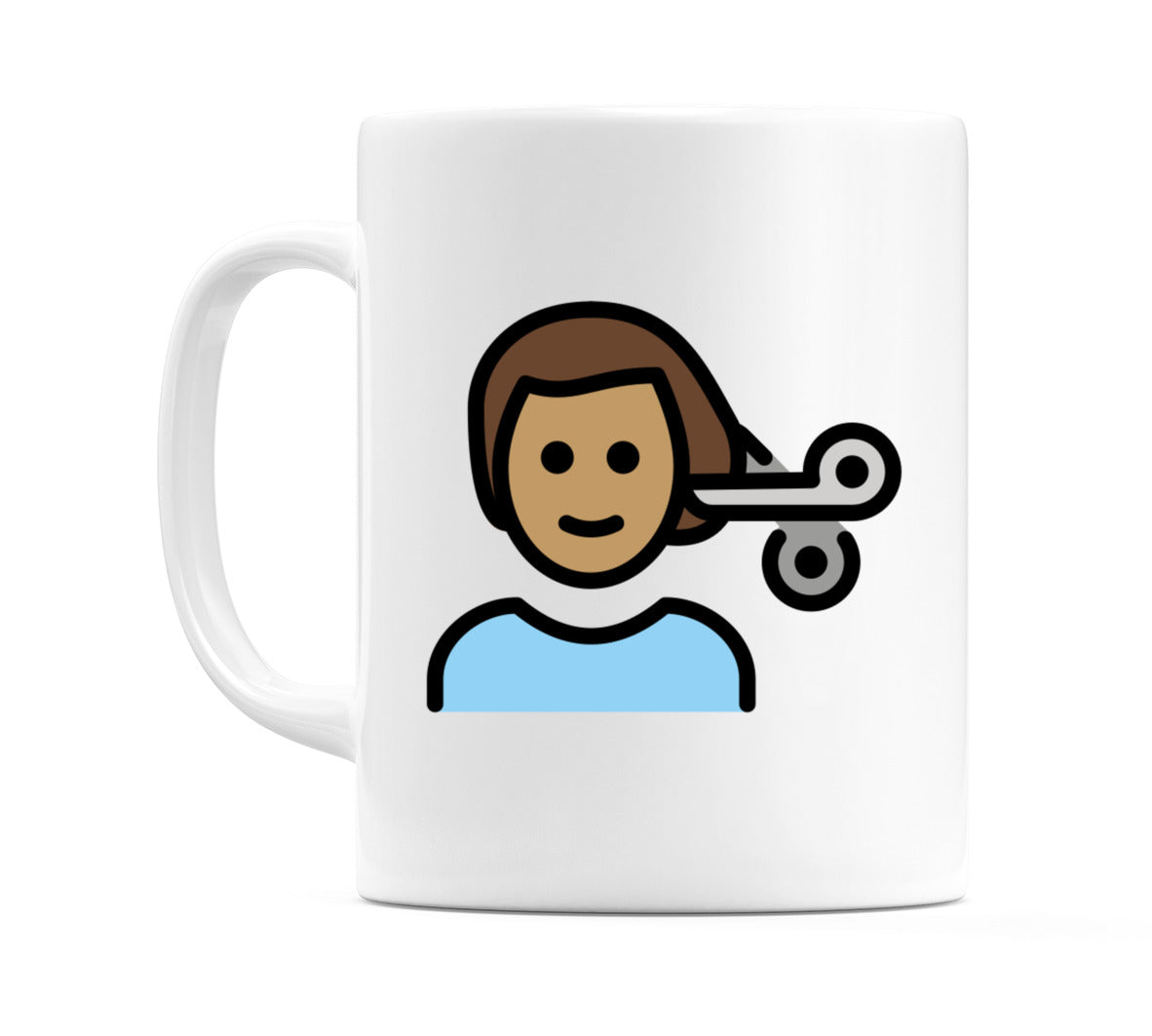 Male Getting Haircut: Medium Skin Tone Emoji Mug