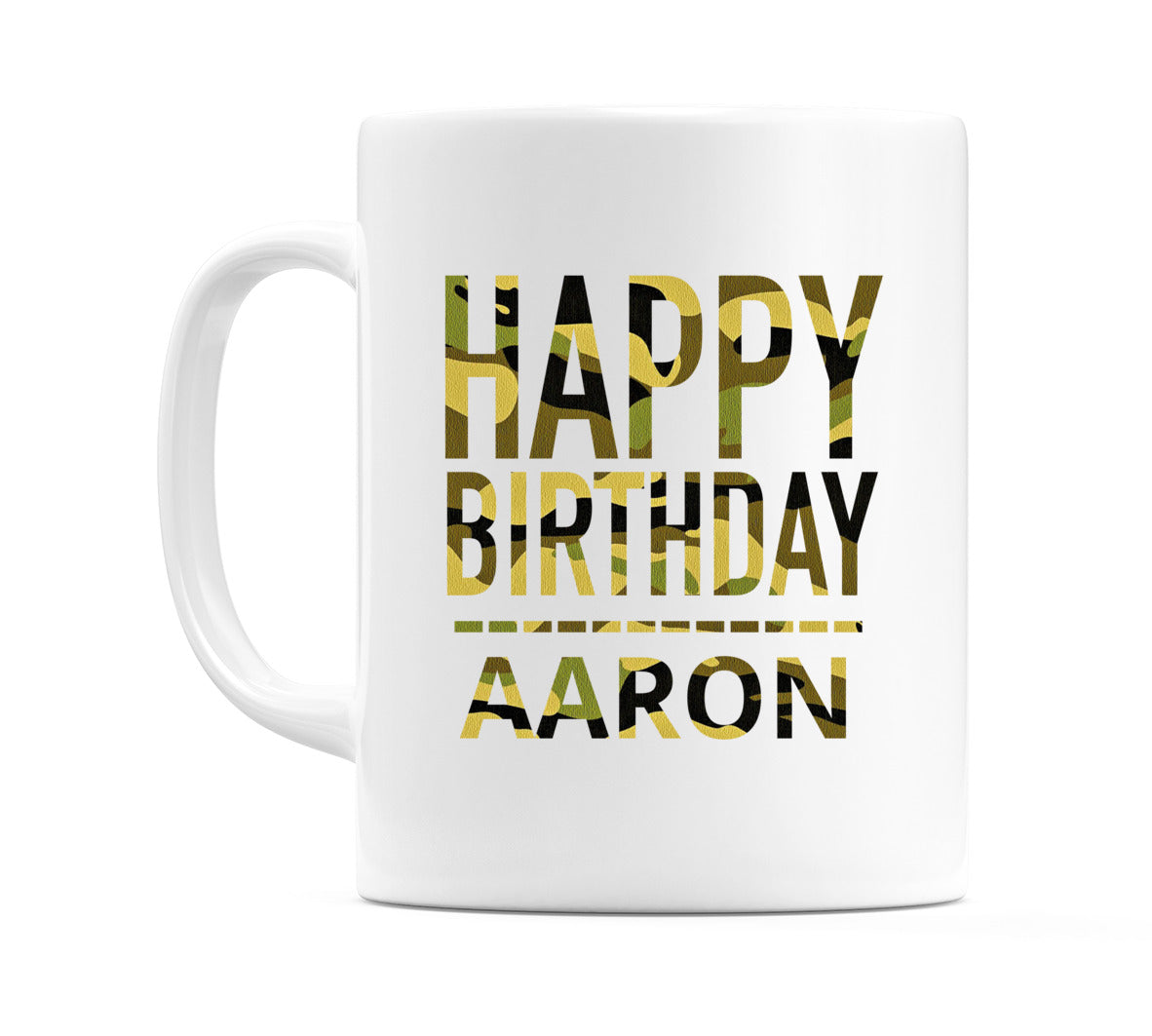 Happy Birthday Aaron (Camo) Mug Cup by WeDoMugs