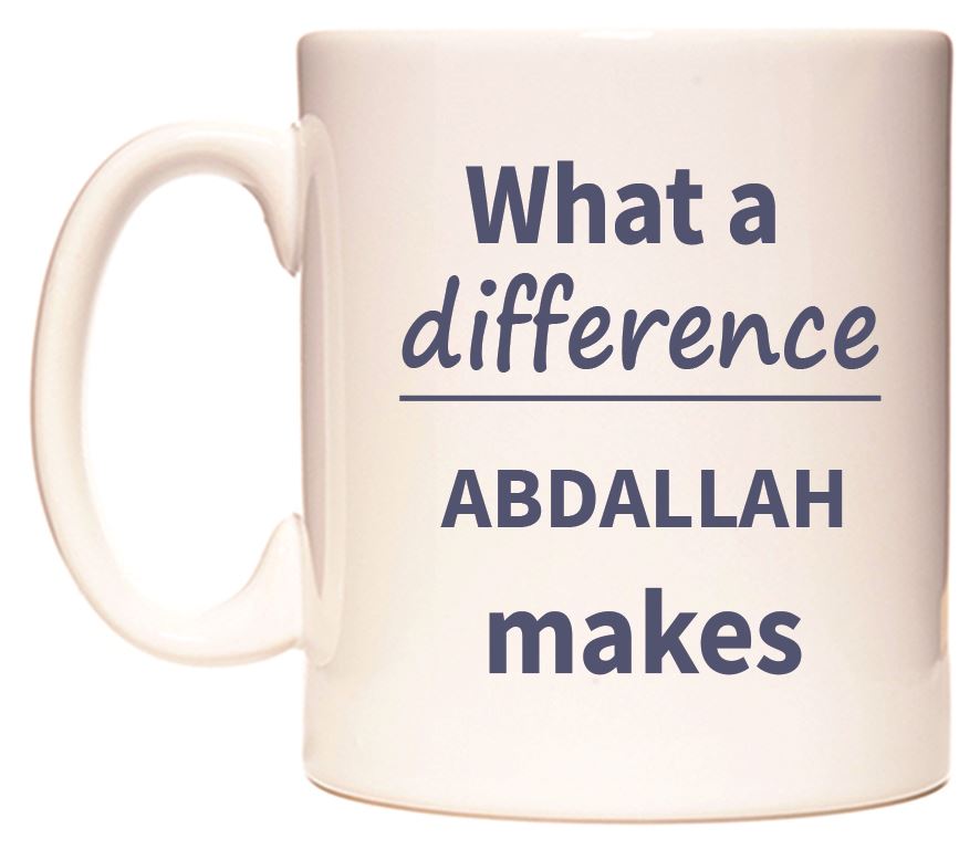 This mug features What a difference ABDALLAH makes